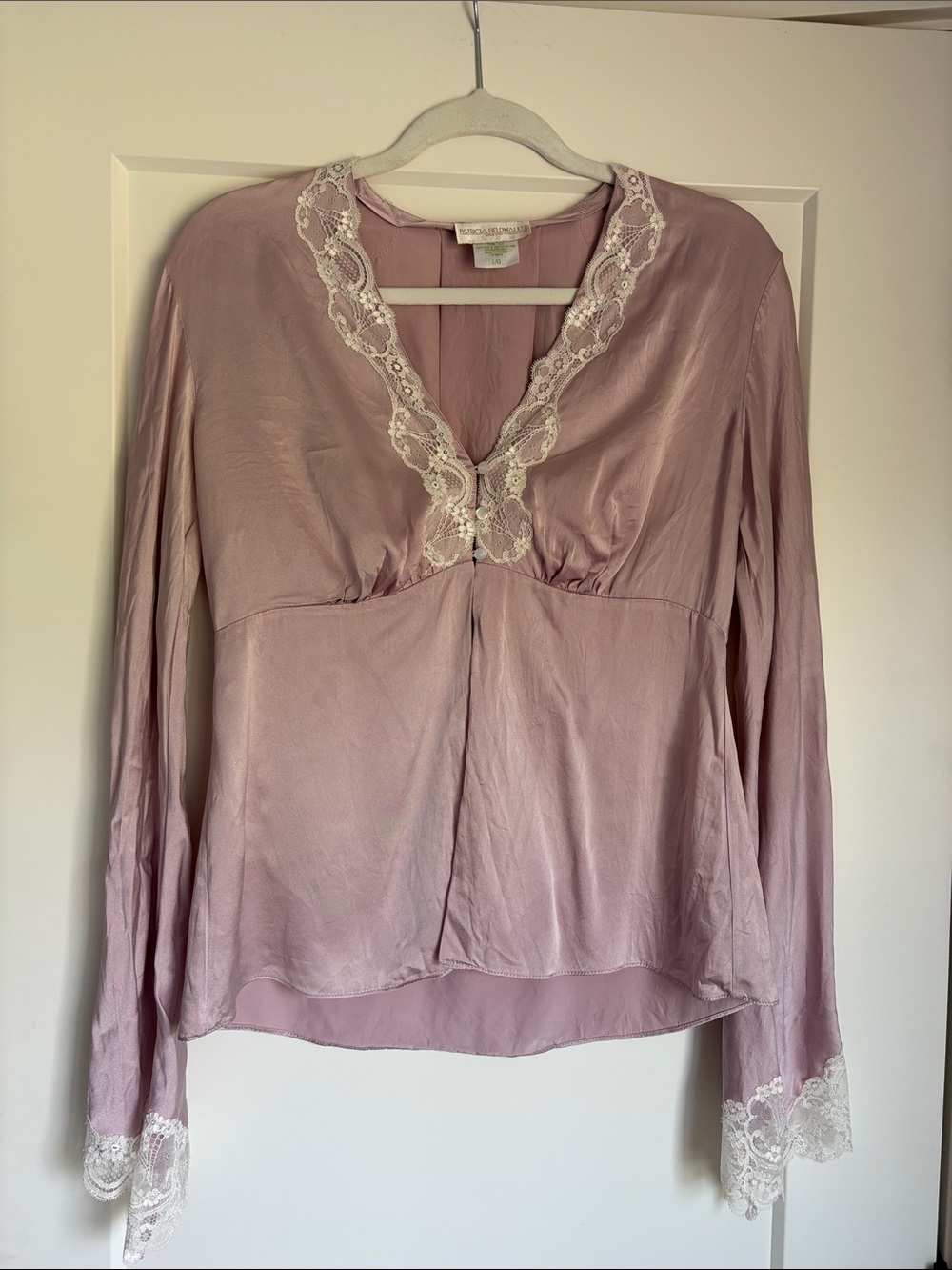 Silky Dusty Rose Lace Trim Blouse
